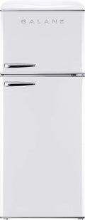 Galanz GLR12TBEEFR Refrigerator, Dual Door Fridge, Adjustable Electrical Thermostat Control with Top Mount Freezer Compartment, Retro Blue, 12.0 Cu Ft (White)