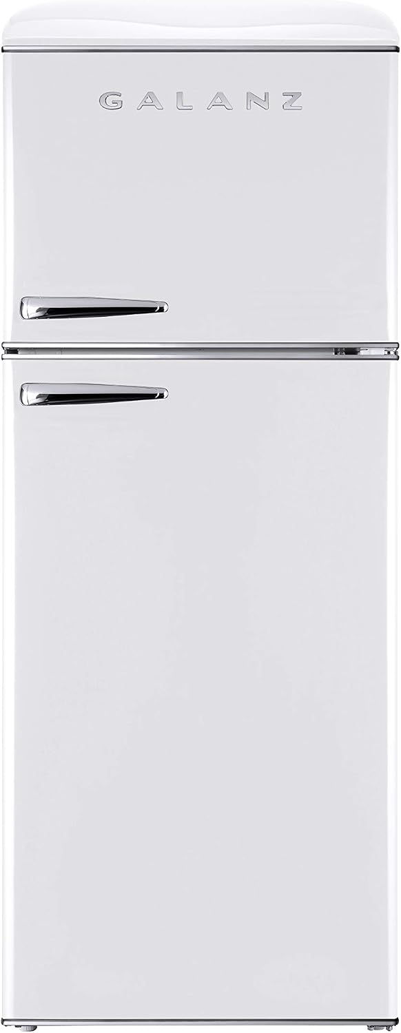 Galanz GLR12TBEEFR Refrigerator, Dual Door Fridge, Adjustable Electrical Thermostat Control with Top Mount Freezer Compartment, Retro Blue, 12.0 Cu Ft (White)