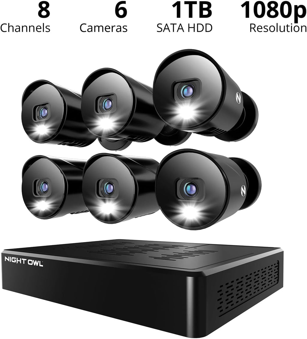 Night Owl 12 Channel DVR Video Home Security Camera System with (6) Wired 1080p HD Indoor/Outdoor Deterrence Cameras and 1TB Hard Drive (Add up to 4 Wi-Fi Cameras)