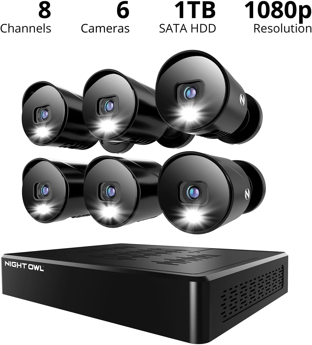 Night Owl 12 Channel DVR Video Home Security Camera System with (6) Wired 1080p HD Indoor/Outdoor Deterrence Cameras and 1TB Hard Drive (Add up to 4 Wi-Fi Cameras)