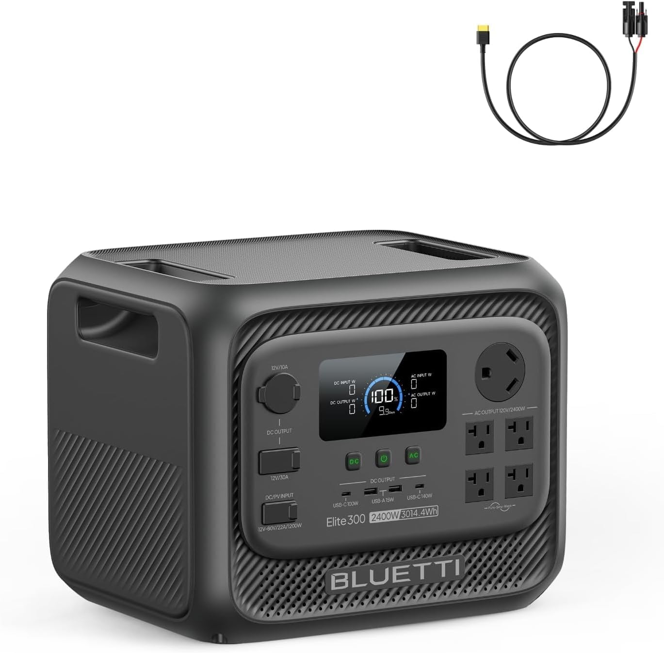 BLUETTI Elite 300 Portable Power Station with Solar Cable, 3014Wh LiFePO4 Battery Backup, 2400W Solar Generator (4800W Surge), 3kWh Compact Emergency RV Outdoor Power with TT-30 RV Port & 12V/30A DC