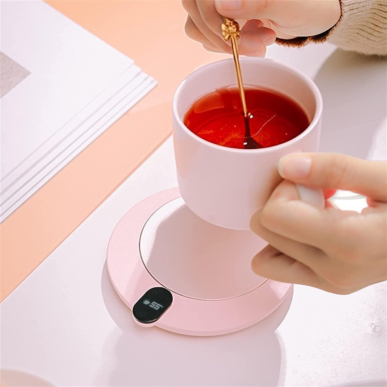 Coffee Mug Warmer Electric Coffee Warmer for Desk with Auto Shut Off Mug Warmer for Warming Heating Coffee Beverage Milk (Color : Pink) (White)