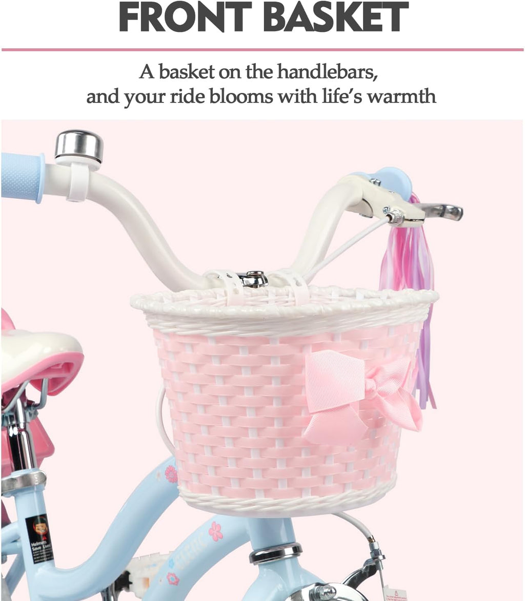 Glerc Petal Girls Bike 12-18 Inch for Ages 2-9, Kids Bike with Training Wheels, Basket & Streamers, Princess Style Kids Bicycle, for Girls