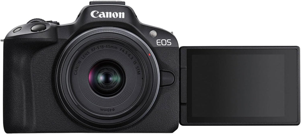Canon EOS R50 Mirrorless Camera with RF-S 18-45mm f/4.5-6.3 is STM Lens + 64 GB Memory + Extra Battery + Camera Case + Tripod + More (19pc Bundle) (Renewed)