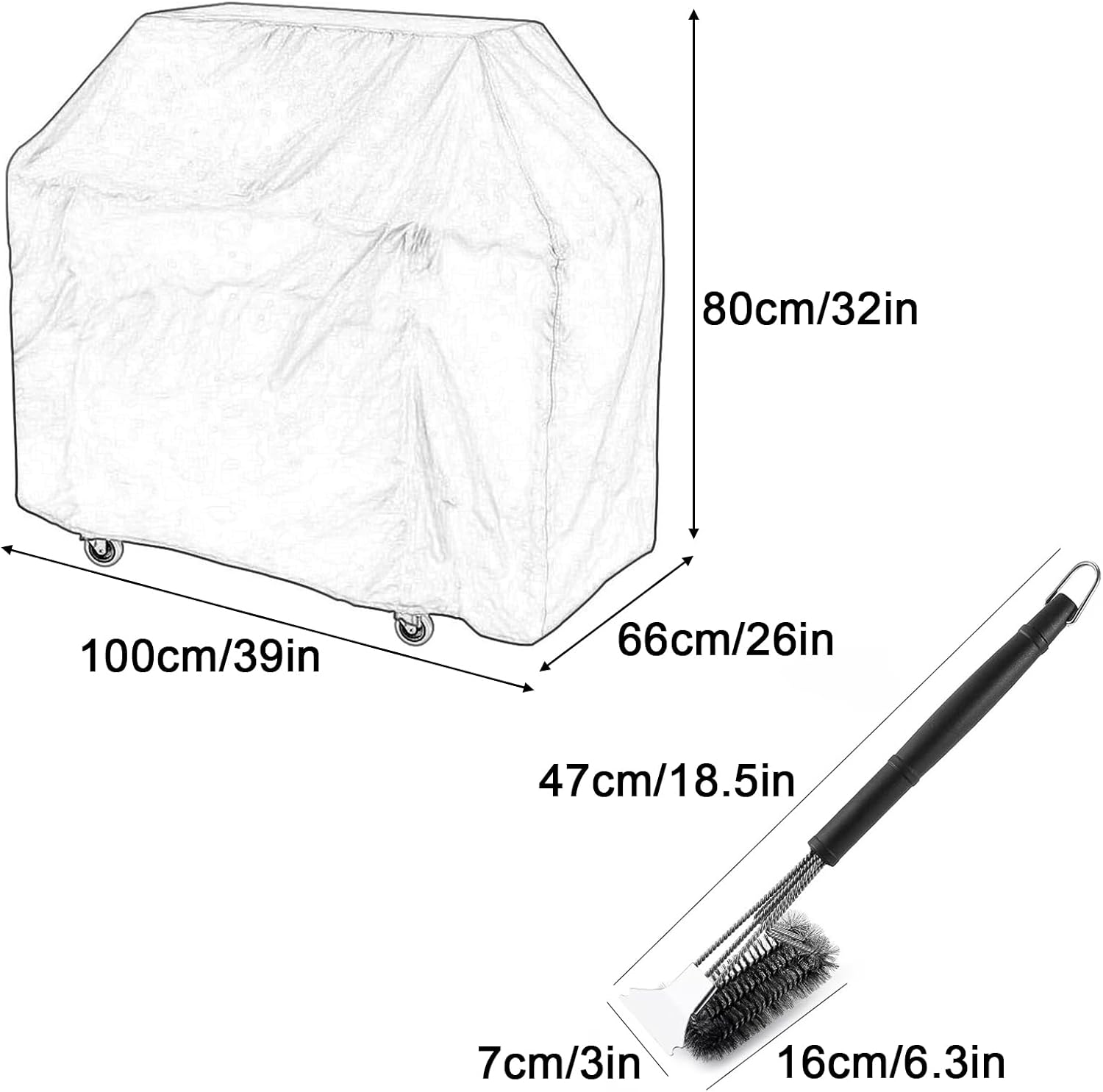 Grill Covers Heavy Duty Waterproof, Barbecue Cover 210D Silver-Coated Oxford Cloth, Wind, Rain, Snow Resistant, Universal Fit with Drawstring Closure with Grill Brush(Size:39 * 26 * 32in,Color:Black)