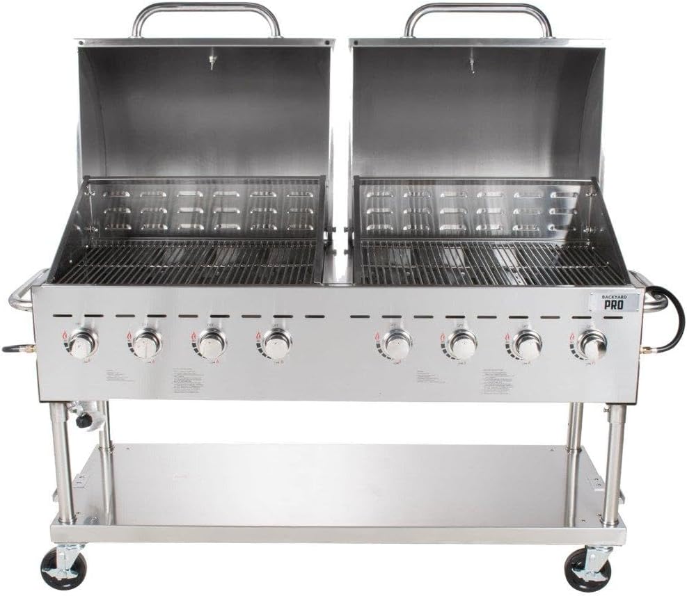Tabletop King C3H860DEL Deluxe 60' Stainless Steel Outdoor Grill with Roll Dome and Cover