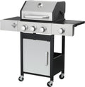 BBQ Grill, 3-Burner Propane Gas Grill with Side Burner, 37,230 BTU Output, Enameled Cast Iron Cooking Grids & Stainless Steel Front Door for Outdoor BBQ, Camping, and Family Gatherings