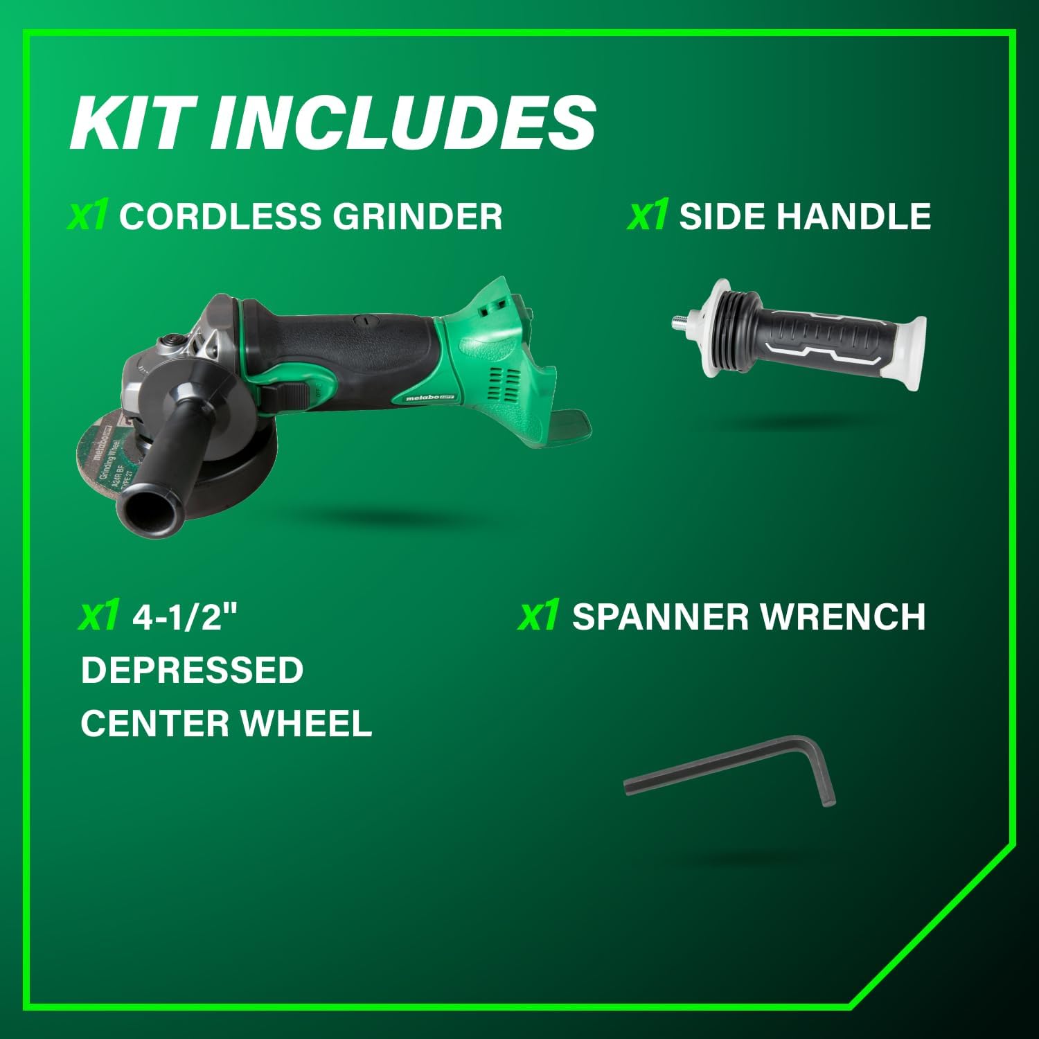 Metabo HPT 18V MultiVolt 4-1/2 Inch Slide Switch Power Angle Grinder Kit, High Torque Motor Power Tool with Battery Charge Indicator, Soft Grip Handle, Safety Features, G18DSL2Q4