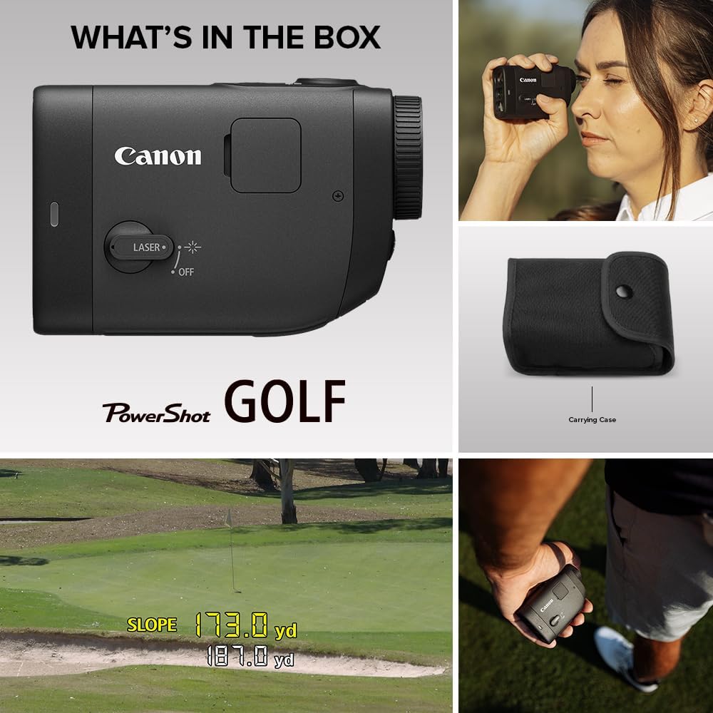 Canon PowerShot Golf Digital Laser Rangefinder, 6–12× Zoom Monocular, Slope Correction, Image Stabilization, Built‑in Camera (Photo & Video), IPX4 Water‑Resistant, Compact for Precision Golf, Black