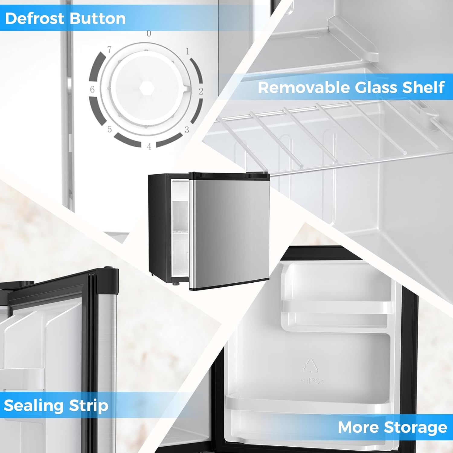 Antarctic Star 1.7 Cu.Ft Compact Refrigerator with Freezer,Adjustable Thermostat,Removable Glass Shelf,Single Reversible Door Mini Fridge for Bedroom,Office,Dorm,Silver