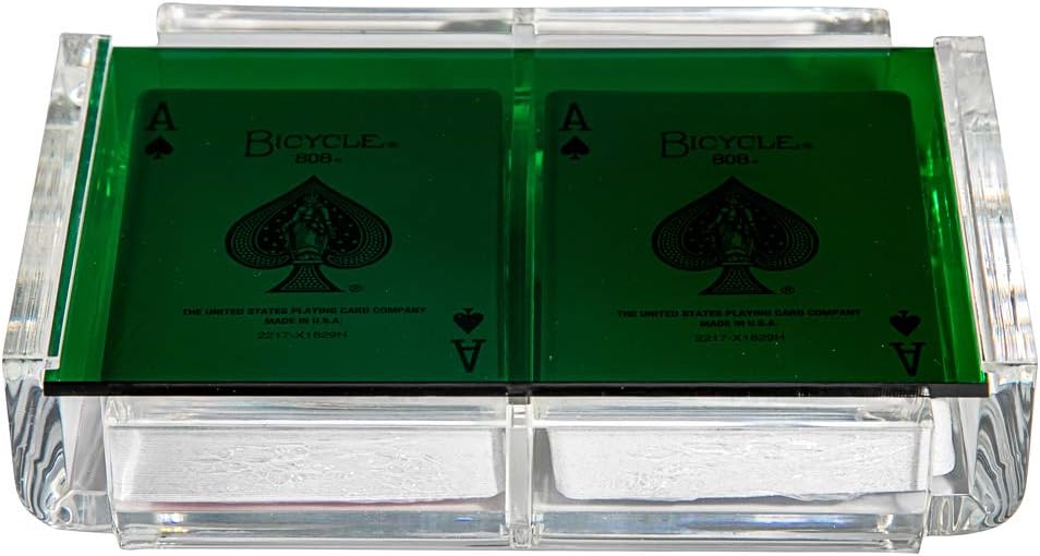 Modern Elegant Playing Card Deck Holder Tray with 2 Decks of Playing Cards in Unique Stylish Deluxe Acrylic Box with Color lid (Green)