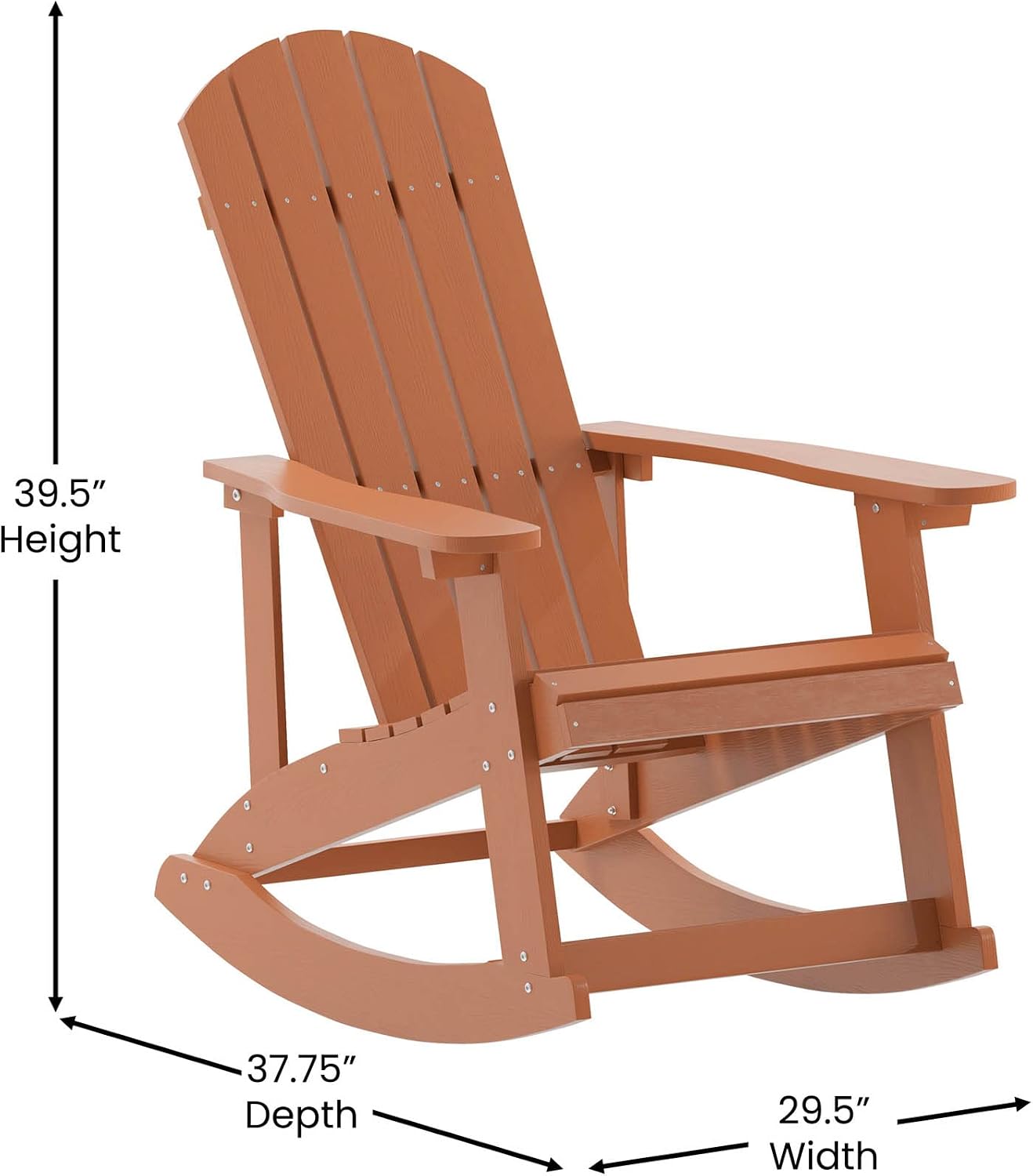 Flash Furniture Savannah Poly Resin Wood Adirondack Rocking Chair - All Weather Red Polystyrene - Stainless Steel Hardware - Set of 2