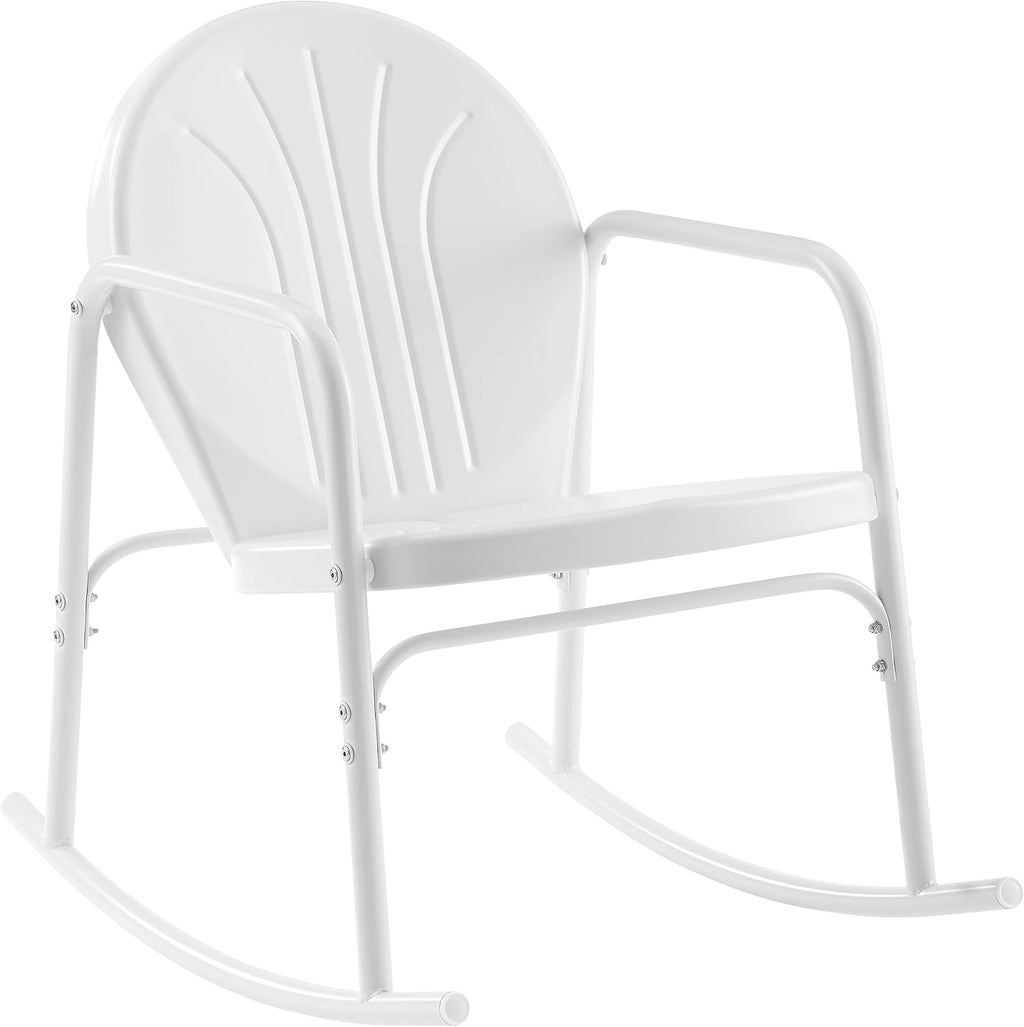 Crosley Furniture Griffith Retro Metal Outdoor Rocking Chairs, Set of 2, for Porch, Deck, Balcony, Backyard, White Gloss