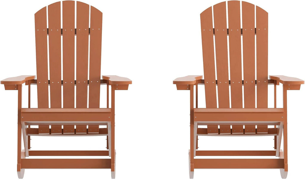 Flash Furniture Savannah Poly Resin Wood Adirondack Rocking Chair - All Weather Red Polystyrene - Stainless Steel Hardware - Set of 2