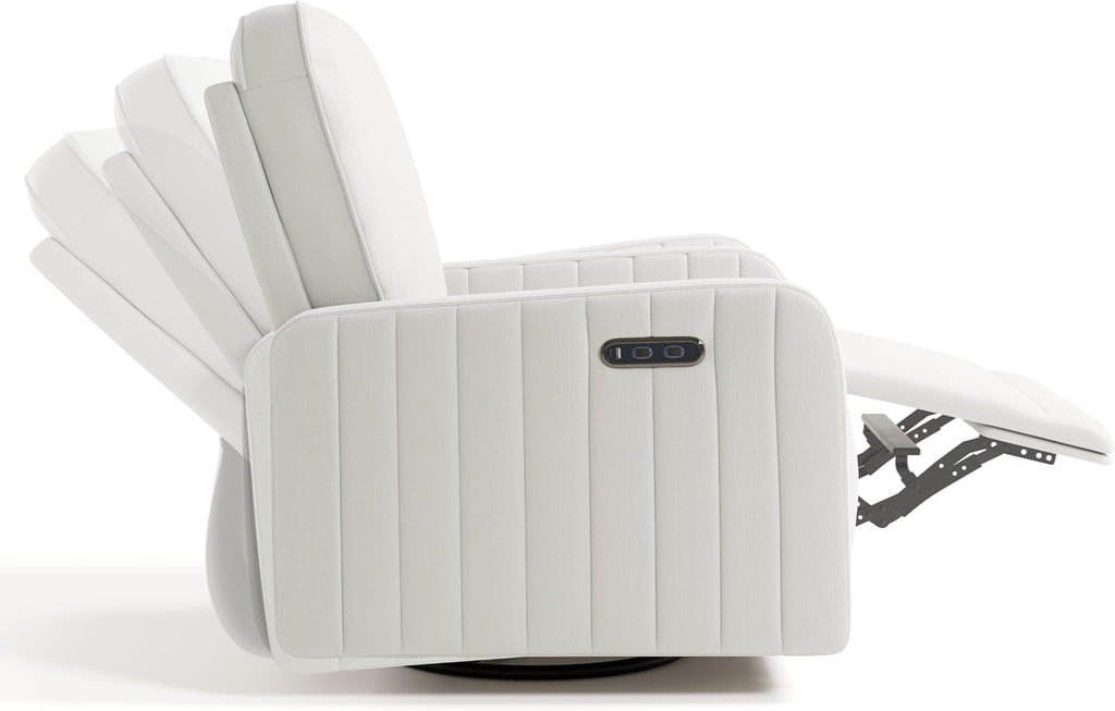Storkcraft Kyoto Deluxe Extra-Wide Power Recliner Swivel Glider – Premium Electronic Nursery Wide Glider Rocking Chair, Oeko-TEX 100 Certified, Includes Dual-USB Charging Port (Ivory Basketweave)