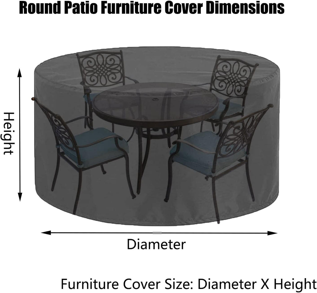 Heavy Duty 420D Patio Furniture Cover 122' D x 30' H, Garden Table and Chair Set Covers, Round Patio Barbecue Gas Grill Cover, Waterproof Windproof Sofa Cover (310x75cm)