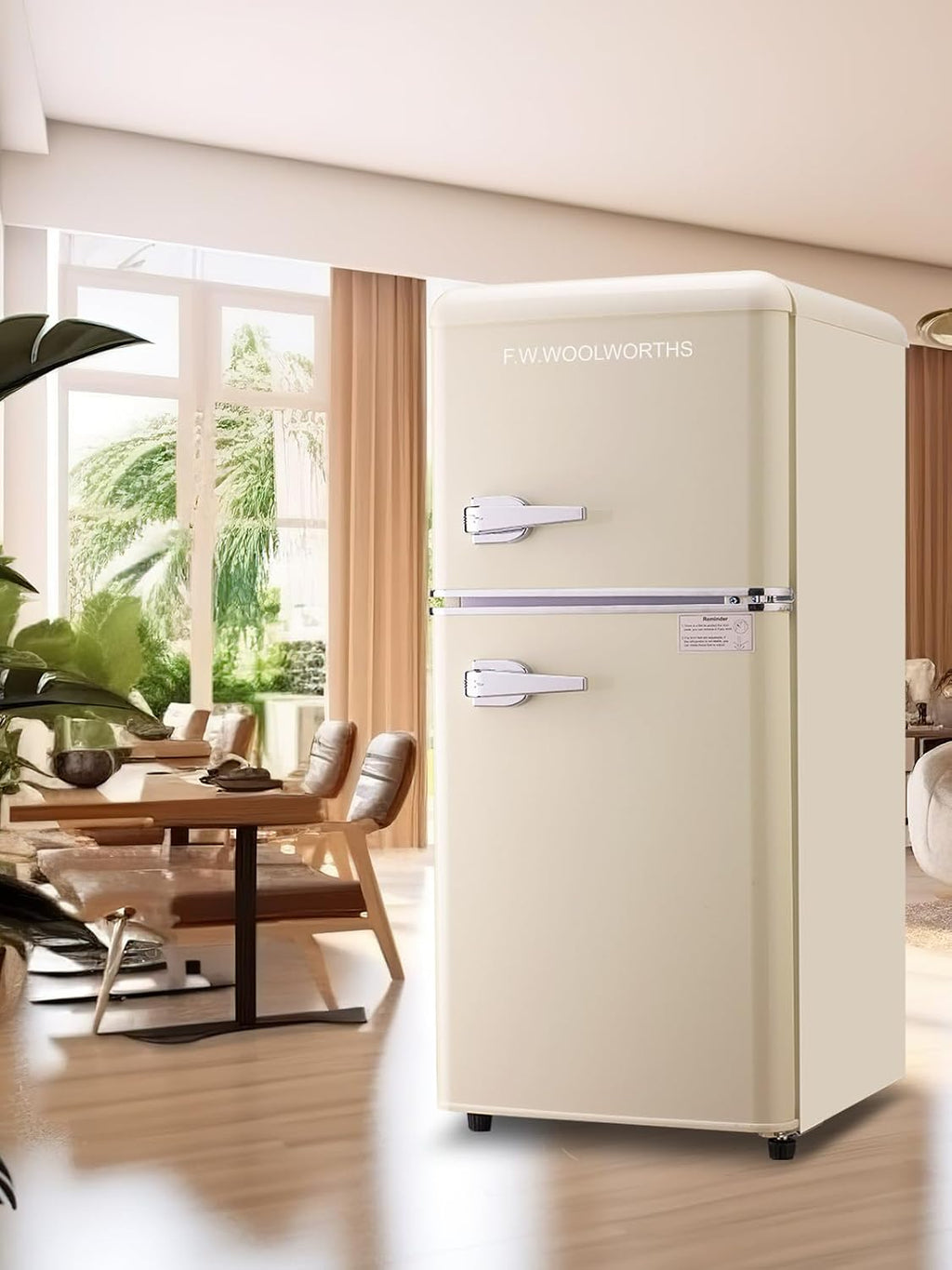 F.W.WOOLWORTHS 3.5 Cu.Ft Fridge with Freezer, Refrigerator with 2 Doors for Office, Kitchen, Dorm and Bedroom, Fridge with 7 Level Temp Adjustable Thermostat, Cream