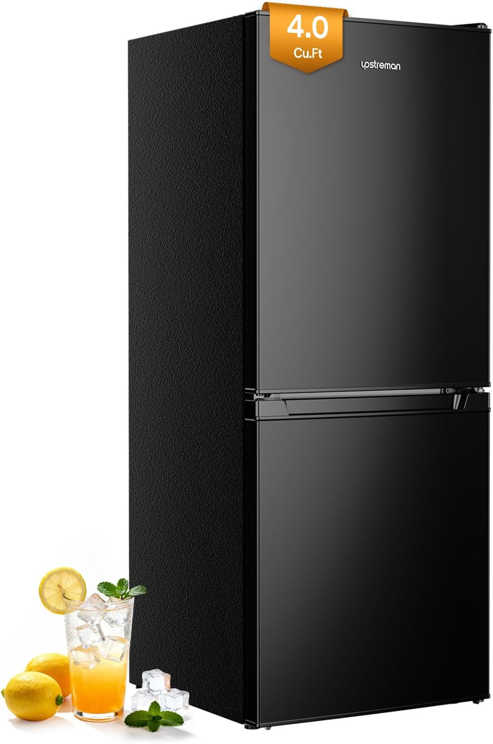 Upstreman 4.0 Cu.Ft Mini Fridge with Bottom Freezer, Double Door Small Refrigerator, Large Capacity Small Fridge with Freezer, Mini Refrigerator for Bedroom, Dorm, Office, BM40 (Black)