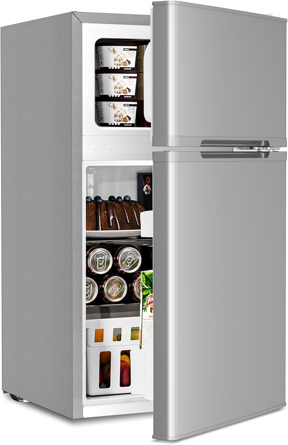 Antarctic Star 3.2 Cu.Ft,Mini Refrigerator with Freezer,Double Door Mini Fridge,Compact Refrigerator,Adjustable Thermostat,Mini Refrigerator for Bedroo/Office/Dorm/Kitchen(GRAY)