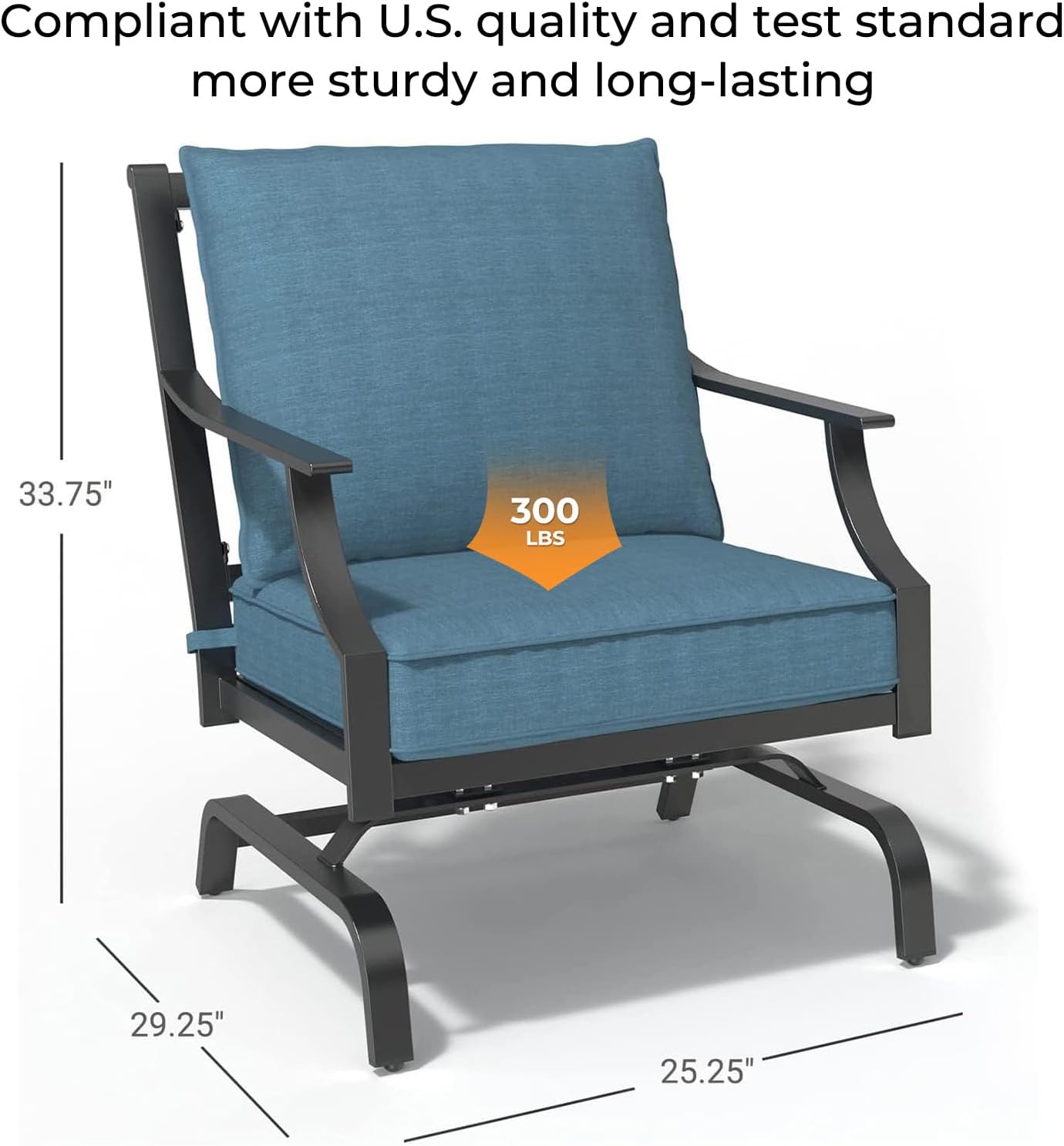 Grand patio Outdoor Chairs,Outdoor Rocking Chairs Motion Chairs Set of 2,Patio Seating Chairs with Olefin Cushions,Peacock Blue