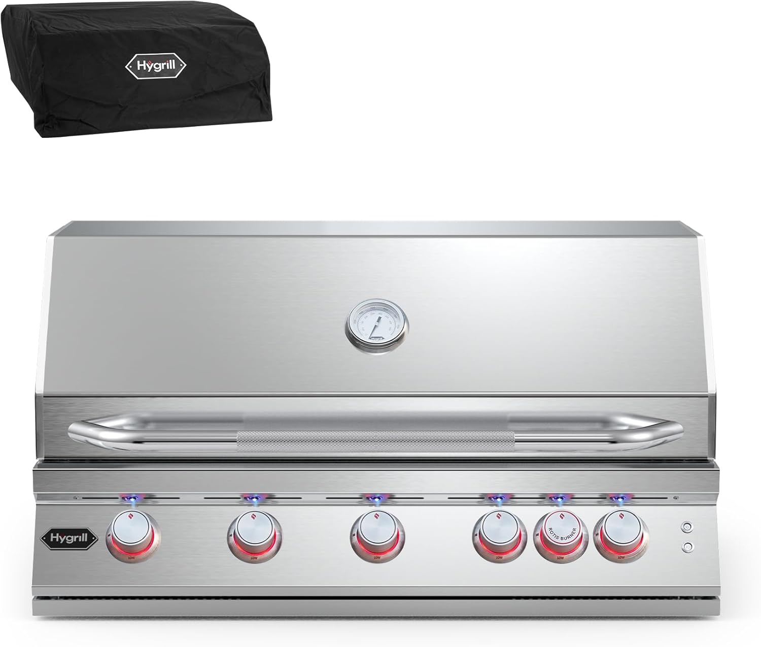 Hygrill Premium XTR 40-Inch Built In Grill, Stainless Steel 5-Burner Grill Head for Outdoor Kitchen with Rear Infrared Burner and LED Lights, Natural Gas