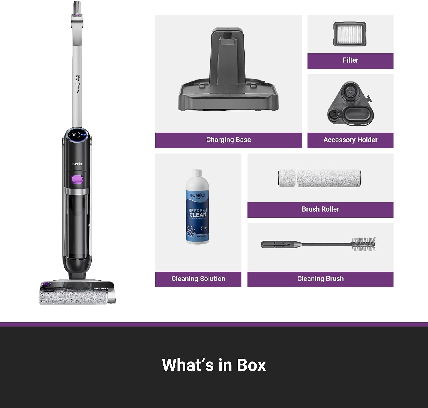 Eureka Wet Dry Vacuum Cleaner Cordless, Mop Vacuum Cleaner with Self-Cleaning System, Lightweight Hardwood Floors Vacuum for Pets and Sticky Messes, Black, NEW630PL