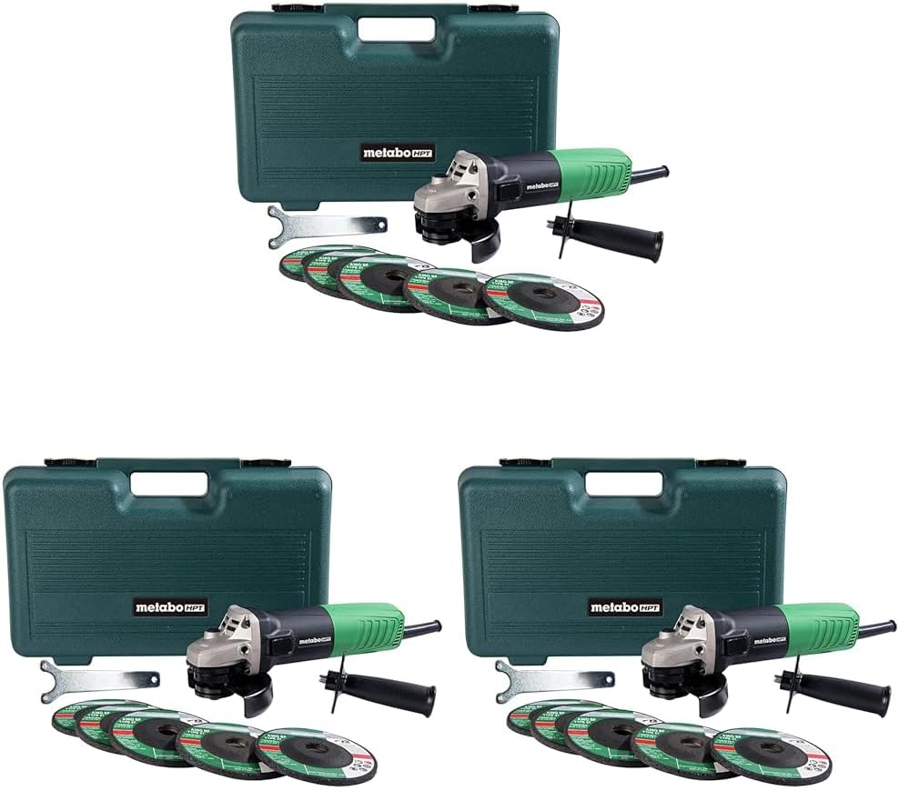 Metabo HPT 4-1/2-Inch Angle Grinder, Includes 5 Grinding Wheels & Hard Case, 6.2-Amp Motor, Compact & Lightweight, G12SR4 (Pack of 3)