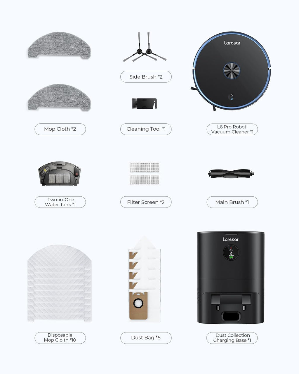 Laresar Robot Vacuum and Mop Combo, 3 in 1 Robotic Vacuum with 3.5L Self Emptying Station, Equipped with Lidar Navigation,Smart App Control, for Pet Hair/Floors/Carpets, L6 Pro, Black