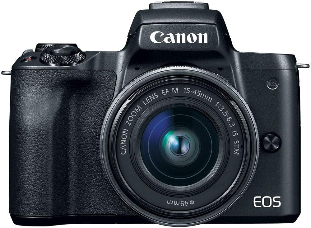 Canon EOS M50 Mirrorless Digital Camera with 15-45mm Lens (Black) (2680C011), 4K Monitor, Pro Headphones, Pro Mic, 2 x 64GB Memory Card, Case, Corel Photo Software, Pro Tripod + More