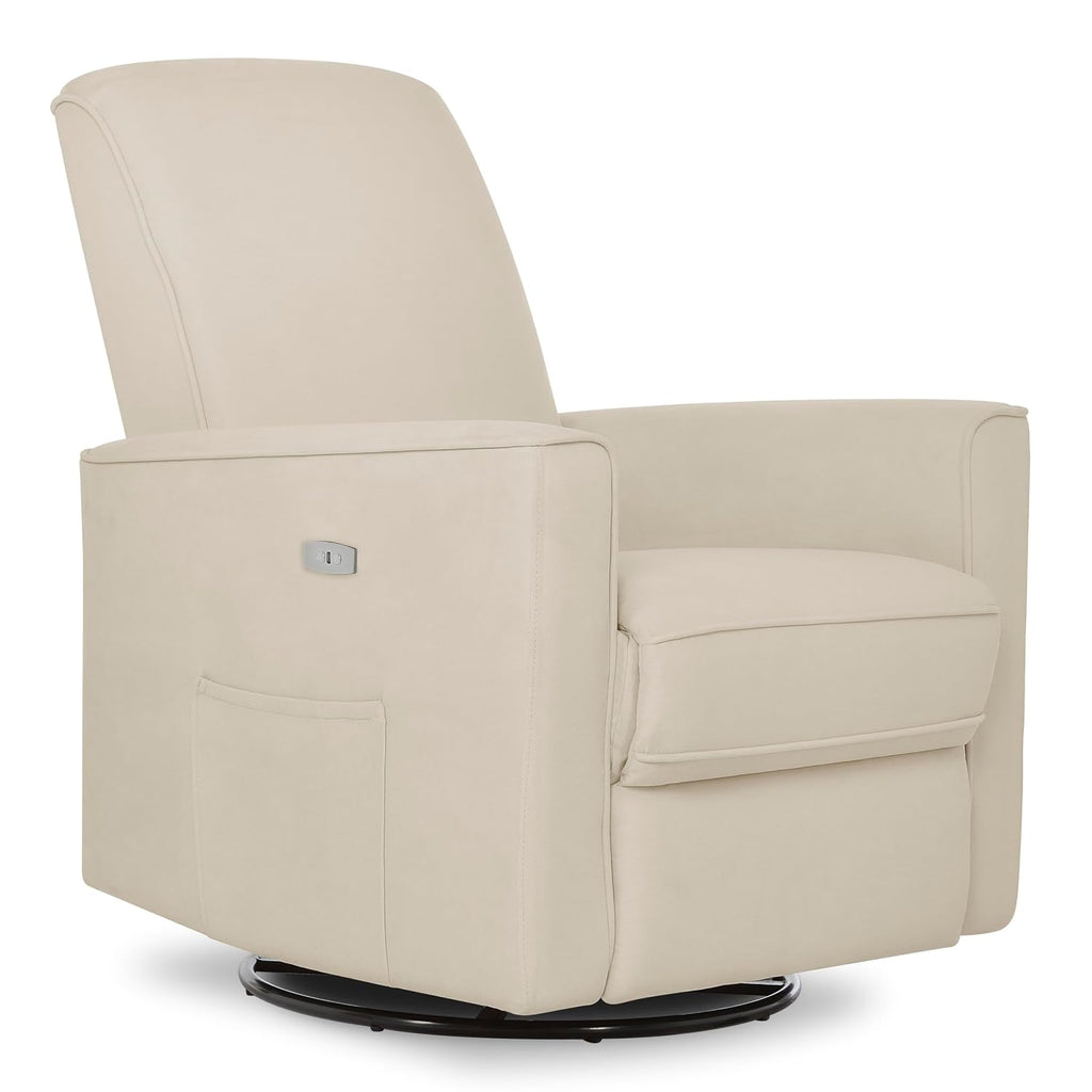 Evolur Harlow Upholstered Power Glider Recliner with USB Charging – Rocking & 275° Swivel with Smooth Glide – Greenguard Gold & FSC Certified – Modern Nursery and Living Room Chair in Light Sand