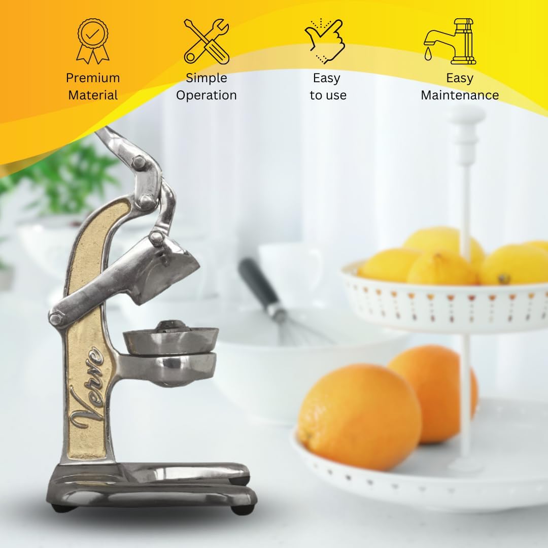 Artisan Crafted Cast Aluminum Professional Grade Manual Hand Press Juicer For Fresh Squeezed Orange, Lemon, Lime, Grapefruit and Citrus Fresh Morning Drinks, or Cooking by Verve CULTURE,Gold
