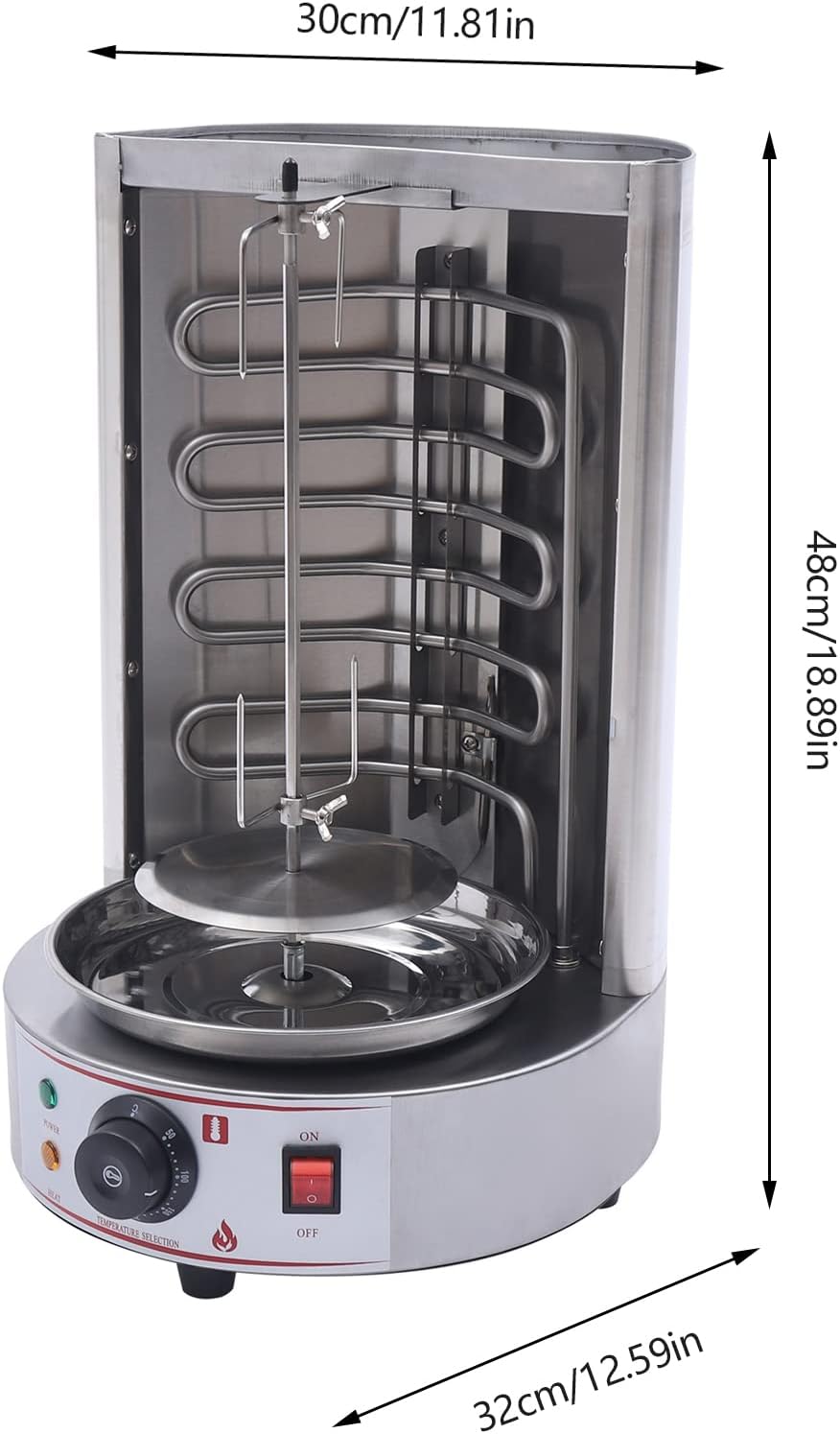Shawarma Grill Machine Commercial Electric Vertical Rotating Rotisserie Shawarma Machine 3KW Doner Kebab Machine Meat Grill Broiler Shawarma Gyro Grilling with Meat Catch Pan for Family Restaurants