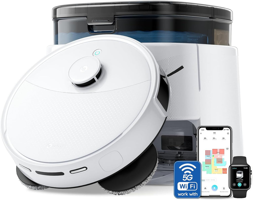 Lefant M3 Robot Vacuum, Auto Mop Washing, 12000Pa Suction, Self-Emptying & Refilling, 9mm Mop Lifting, 200RPM Spinning Mops, Smart Obstacle Avoidance, White