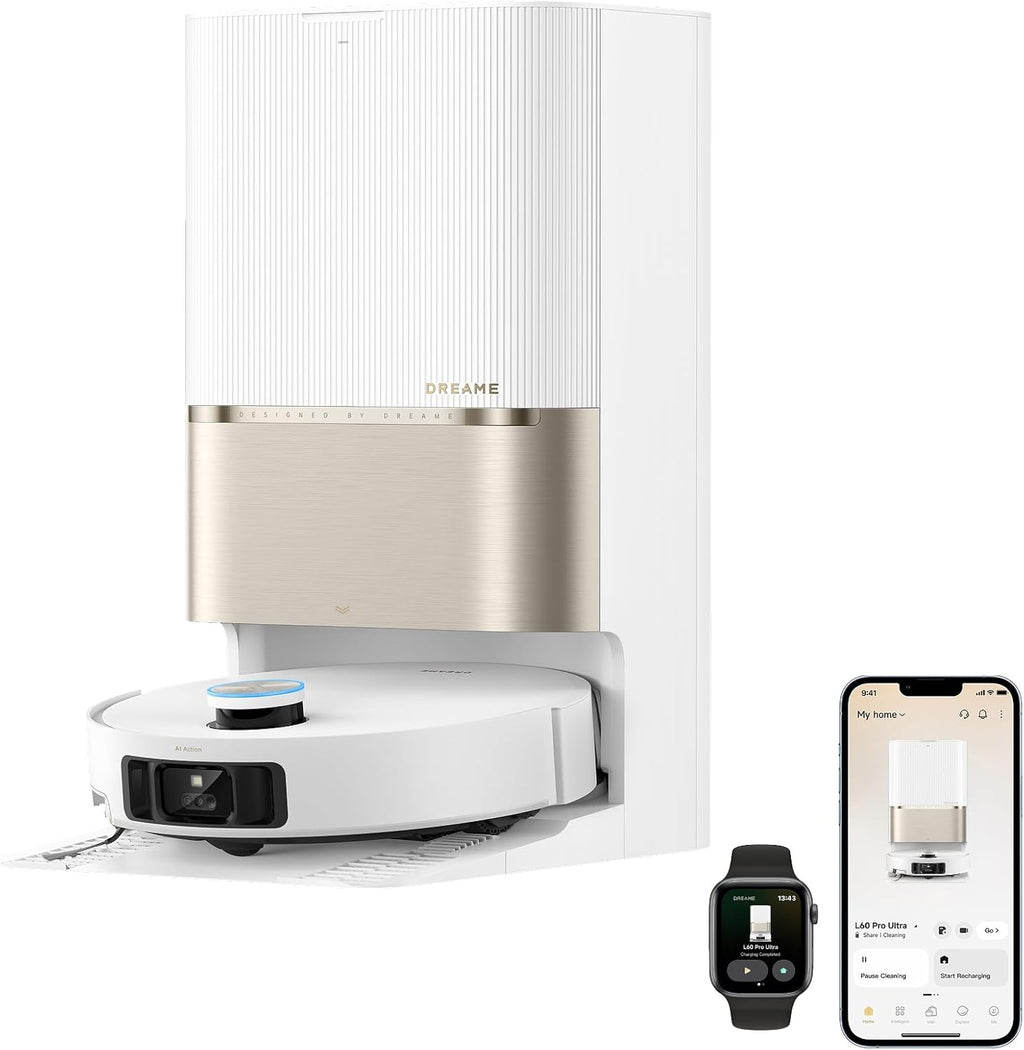 DREAME L60 Pro Ultra Robot Vacuum and Mop with Auto-Empty, 35,000Pa Suction, Hot Water Mop Self-Cleaning, and Smart Obstacle Avoidance, White