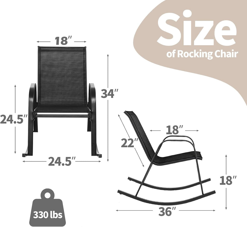 Tangkula Patio Rocking Chair Set of 4, Outdoor Ergonomic Rockers with Breathable Fabric Seat, Gentle Rocking Function, Sturdy Metal Rocker for Front Porch, Backyard, Garden