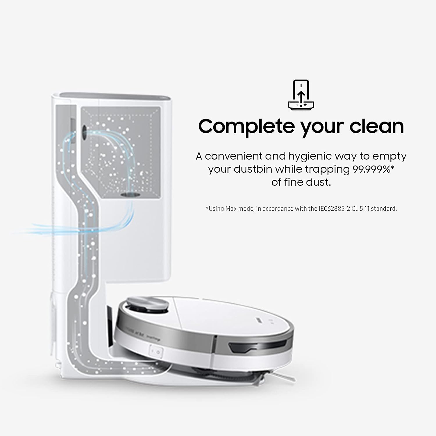 SAMSUNG Jet Bot+ Robot Vacuum Cleaner w/ Clean Station, Automatic Emptying, Precision Cleaning, 5-Layer Filter, Intelligent Power Control for Hardwood Floors, Carpets, Area Rugs, VR30T85513W/AA, White