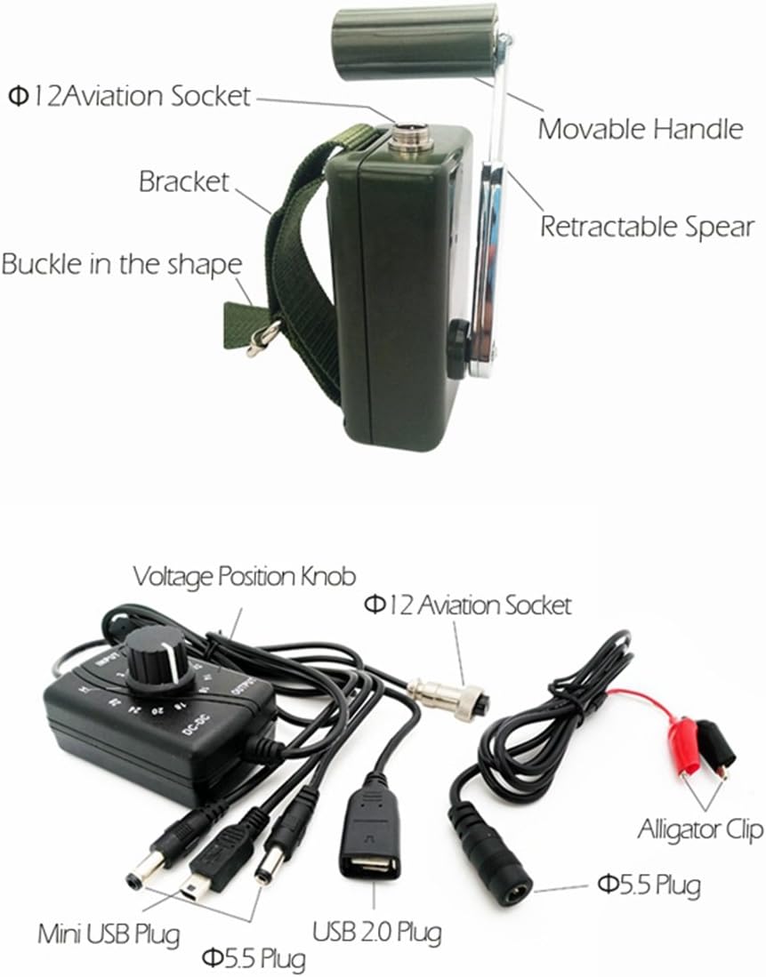 Hand Crank Generator High Power Charger for Outdoor Mobile Phone Computer Charging 30W / 0-28V with USB Plug (Green Generator + DC Regulator)