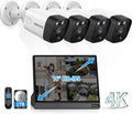 OOSSXX (2026 New) 4K PoE Security Camera System Outdoor, 8CH NVR with 16' IPS Monitor & 1TB HDD, 4 Cameras, 130° Wide Angle, AI Human Detection, Two-Way Audio, No Monthly Fee