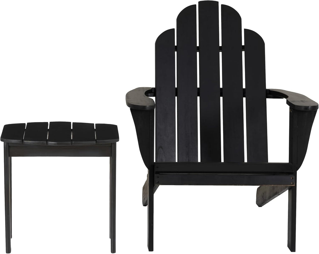 Linon Jayce Black Solid Wood Adirondack Two Piece Chair and Side Table Set
