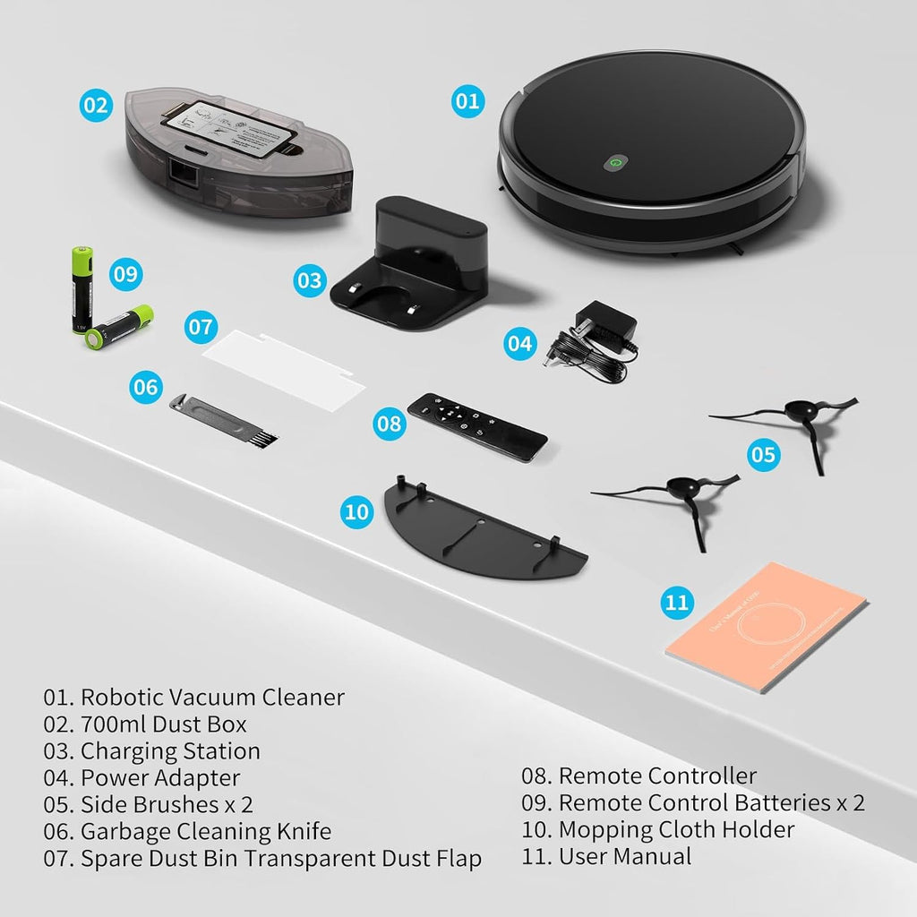 Robot Vacuum and Mop Combo, 5000 Pa Robotic Vacuum Cleaner, 120 Min Max, Super Thin, Quiet, App & Remote Control, Ideal for Hard Floor, Hair, Pet Fur, Self-Charge(G100)