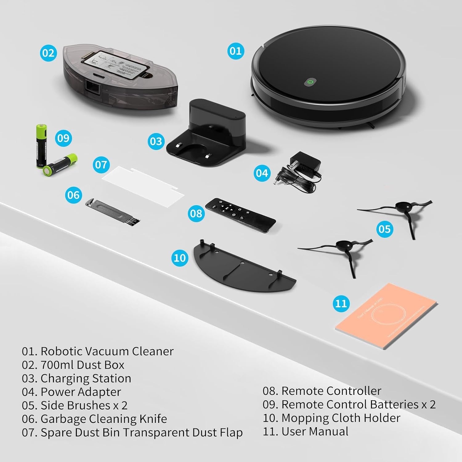 Robot Vacuum and Mop Combo, 5000 Pa Robotic Vacuum Cleaner, 120 Min Max, Super Thin, Quiet, App & Remote Control, Ideal for Hard Floor, Hair, Pet Fur, Self-Charge(G100)