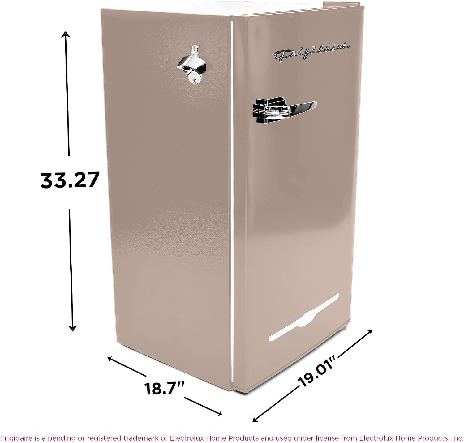 Frigidaire Retro Compact Fridge with Chiller, 3.2 cu ft Countertop Fridge with Built-In Bottle Opener, Compact Refrigerator for Office, Bedroom, Dorm Room or Cabin - 16.5' D x 19' W x 31' H (Coral)