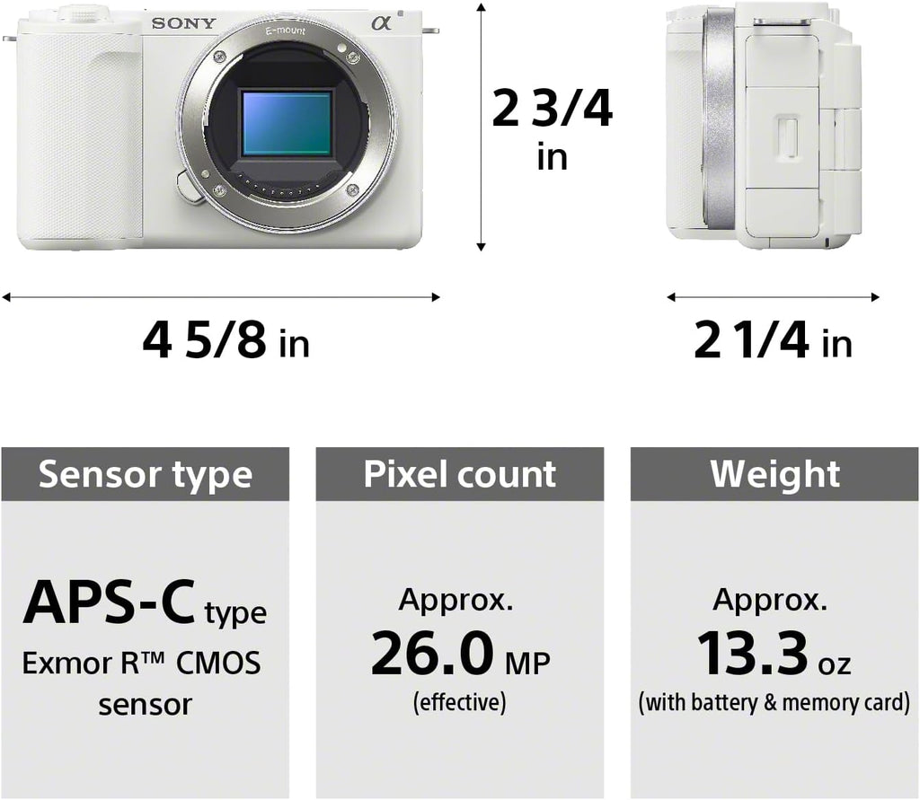 Sony Alpha ZVE10 II - APS-C Interchangeable Lens Mirrorless Content Creators' Camera - White - with Lens
