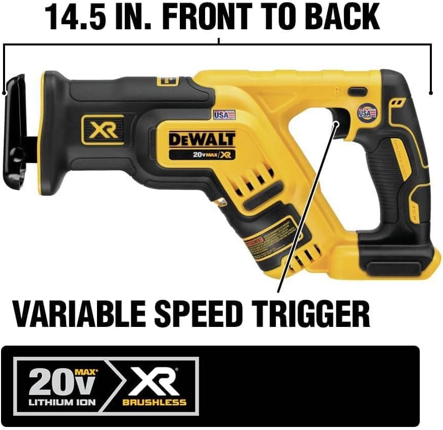 DEWALT 20V MAX XR Reciprocating Saw Cordless, Brushless, Compact,Variable Speed, Pivoting Head, LED Light, Tool Only (DCS367B)