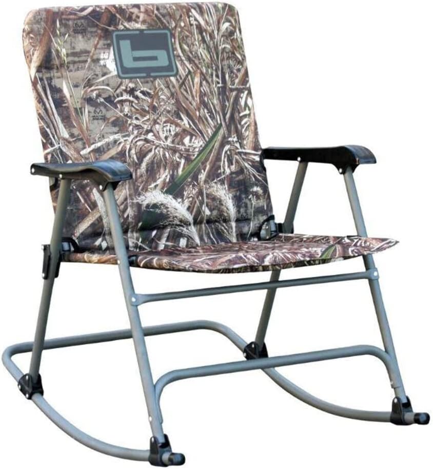 Banded Folding Rocking Chair | Lightweight Portable Weather-Resistant Extra-Wide Padded Outdoor Hunting & Camping Chair with Tubular Steel Frame & Armrests, Bottomland