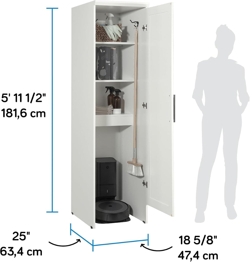 Sauder Homeplus Robot Vacuum Kitchen Pantry Storage Cabinet, Single Door with Adjustable Shelves, in Soft White