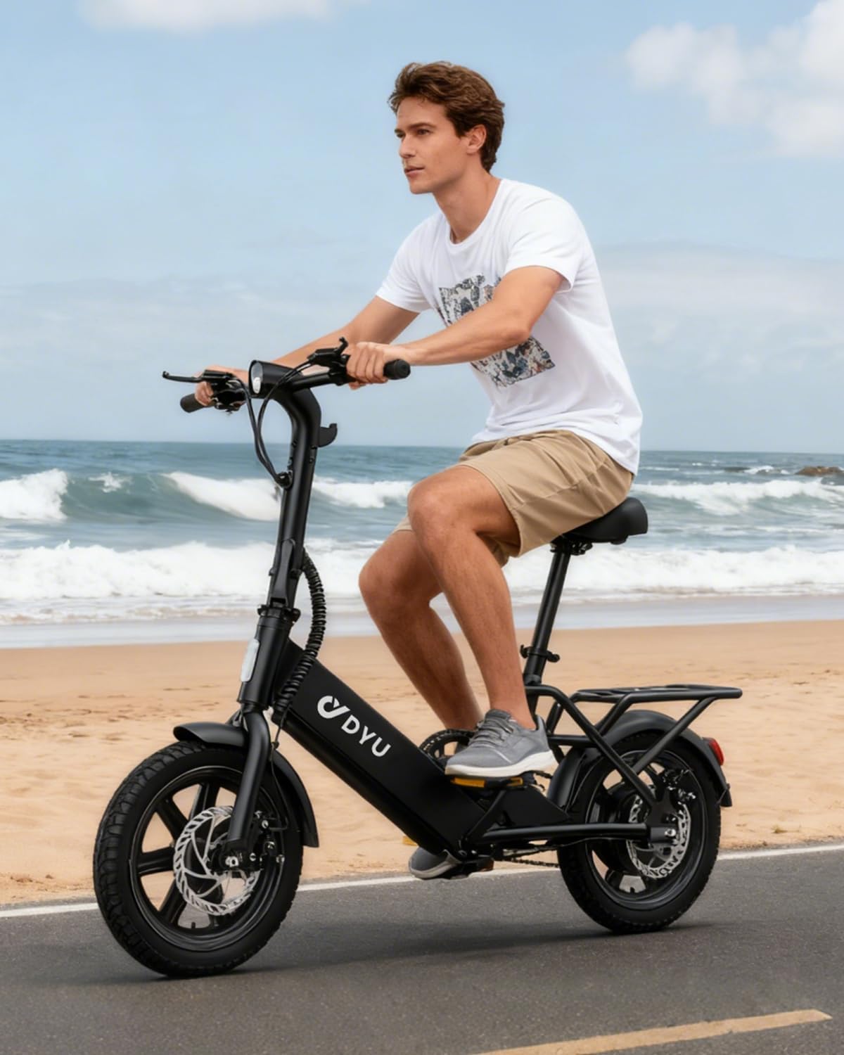 DYU Electric Bike for Adults Teens, Folding Electric Bicycle,Commuter City E-Bike with 350W Motor and 36V 7.8Ah Battery,3 Levels Assist, Dual Disc Brakes