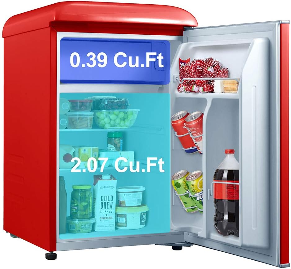 Galanz GLR25MRDR10 Retro Compact Refrigerator, Mini Fridge with Single Doors, Adjustable Mechanical Thermostat with Chiller, Red, 2.5 Cu Ft