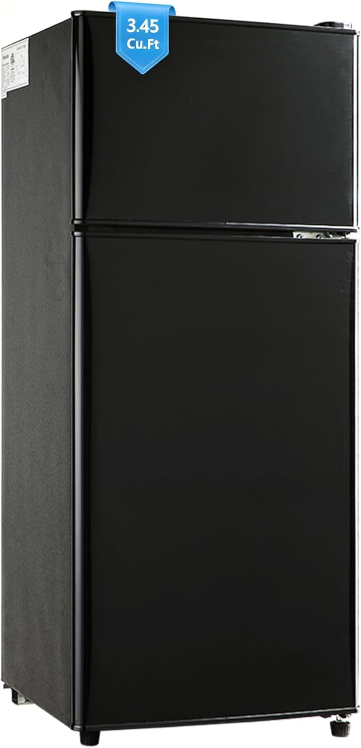 Dorm Fridge with Freezer, Small Refrigerator 3.45 Cu. Ft. with Freezer for Apartment, 7-Level Temperature Adjustable Apartment Size Fridge for Kichen, College, Office, Black