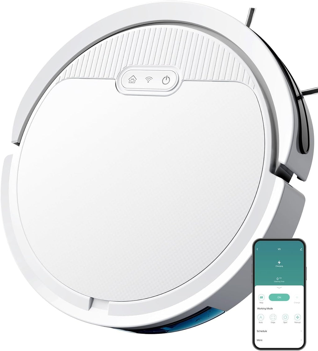 V3 Robot Vacuum and Mop Combo，3 in 1 Robot Vacuum 5000Pa Suction, Works with 2.4G WiFi/Alexa/App/Remote Control, Schedule Cleaning, Automatic Self-Charging, Ideal for Pet Hair, Hard Floor and Carpet